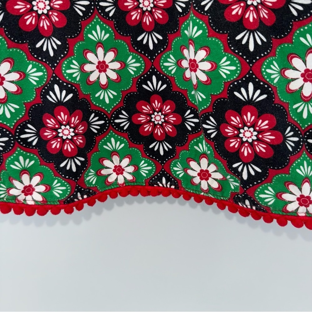 Counting Daisies Floral Christmas Holiday Patterned Dress with Green Bow - Picture 4 of 5